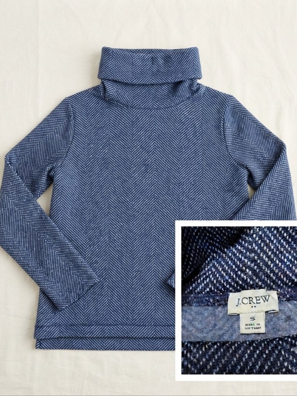 J.CREW Womens Blue/White Herringbone Turtleneck Knit Pullover Sweater Size S